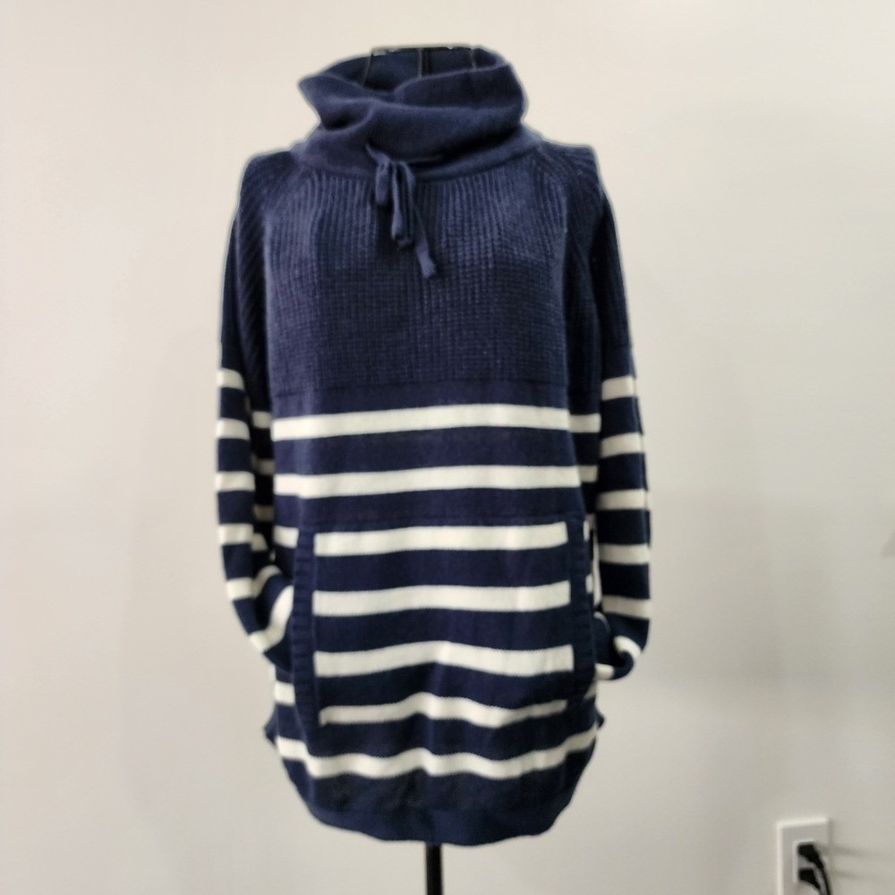Emery Rose Tunic Sweater Womens Large Blue Striped Nautical Coastal Cowl Neck